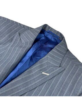 Holland & Sherry Men’s Bespoke 100% Wool 2-Button Blazer Blue Stripe • 40S US